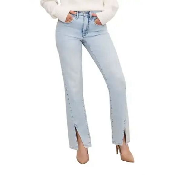 Good American Good Boy Straight Slit Hem Petite Jeans Size 0 or 25 New - Picture 1 of 7